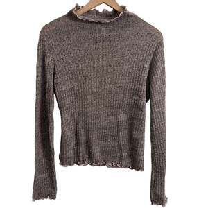 Chelsea & Violet Brown Bronze Metallic Lettuce Trim Mock Neck Sweater Size Mediu